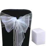 10 Pcs Organza Wedding Chair Sashes Bow Back for Party Decor White
