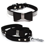 Dazzling Rhinestone Dog Collar and Leash Set with Bow Knot for Small Dogs and Puppies Black