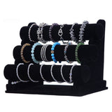 Velvet 3 Tier Jewellery Display Stand Organizer Detachable Bracelet Watch Holder Black