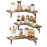 Corner Floating Shelves Wall Mounted  Set of 3 Rustic Wood Storage Display Wall Shelves for Home Decor Brown