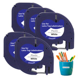 5PCS 12mm White on Black PET Label Tape Compatible with Dymo