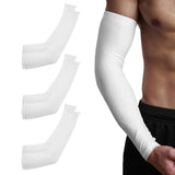 3 Pair 40cm Straight Nylon Spandex Cooling Arm Sleeves without Thumb Holes White