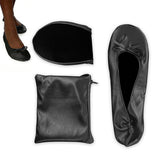 Foldable Women's Indoor Ballet Flats Roll-Up Dance Shoes Black