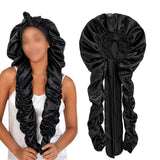 Double Layer Satin Bonnet for Long Hair Braids and Natural Hairstyles Black