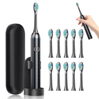 6-Mode Electric Toothbrush with 10 Brush Heads Rechargeable  Toothbrush Set for Home Travel Black