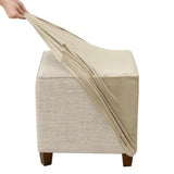 Silver Fox Velvet Footstool Cover High Stretch Square Machine Washable Beige