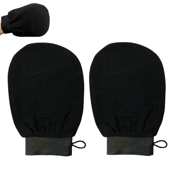 2Pcs Moroccan Exfoliating Gloves – 100 Percent Viscose Body Scrub Bath Mitts Black