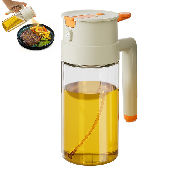 2-in-1 650ml Olive Oil Sprayer & Dispenser Bottle for Cooking Baking BBQ Beige