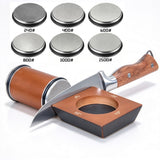 Four Angle Knife Sharpener Kit Rolling with 6 Diamond Discs Angle Guide Brown