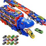 Dinosaur Transport Truck Toy Set with 12PCS Cars for Boys – Car & Truck Set Blue
