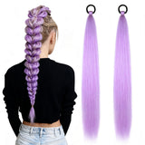 2PCS Purple Ponytail Extensions with Elastic Tie Straight Sleek Wrap Around Braids Light Purple