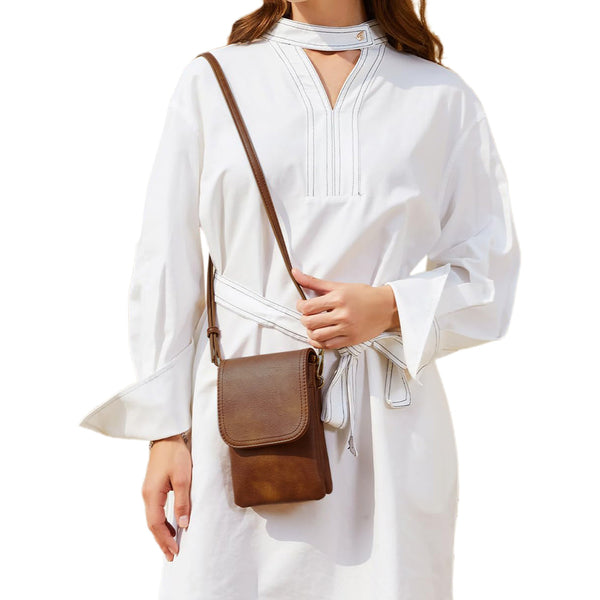 PU Leather Women’s Crossbody Bag with Adjustable Strap Small Cell Phone Purse Brown