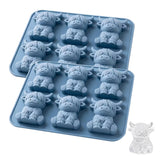 2 PCS 6 Cavity Silicone Highland Cow Ice Cube Molds Blue
