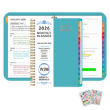 2026 Weekly and Monthly Planner Calendar Notebook with Stickers Green