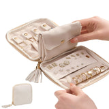 PU Leather Jewelry Organizer Bag Multi Compartment for Travel with Velvet White