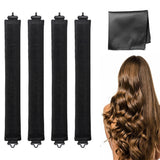 4PCS Heatless Hair Curlers Set for Overnight Styling No-Damage Hair Tools Black