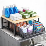 Countertop Riser Rack with Pull Out Basket Drawer for Kitchen Storage Black