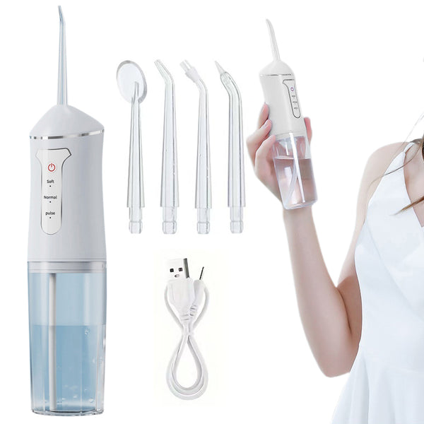 Cordless Electric Water Flosser Teeth Cleaner with 4 Jet Tips Irrigator White