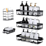 5Pcs Adhesive Shower Caddy Bathroom Wall Organizer Rack Black