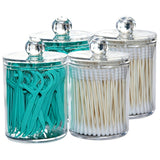 4 PCS Qtip Holder Set Bathroom Jars with Lids Set for Cotton Swabs Balls Pads Clear