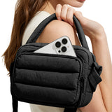 Large Capacity Lightweight Down-Feel Crossbody Bag for Commute Travel Sports Black