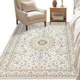 Washable Vintage Boho Rug No Slip Area Rugs Living Room Rug for Bedroom Dining Room Off-White