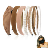 7-Piece Retro Pearl and Ribbon Hair Headband Set for Women Brown Set