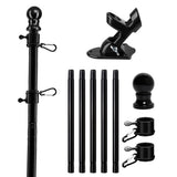 Flag Pole Kit with 360-Degree Rotating Rings and Two-Position Bracket Black