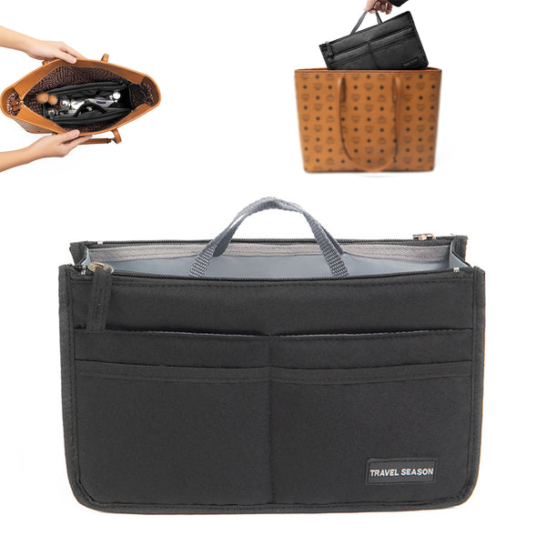 Multi-Pocket Handbag Insert Liner Tote Travel Makeup Purse Pouch Organiser Black