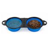 Foldable Dual Pet Bowl Portable for Cats and Dogs Home Outdoor Blue