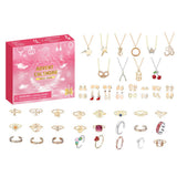 Christmas Advent Calendar Jewelry Set Earrings Rings Necklaces Keychains Pink