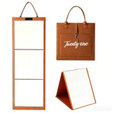 Foldable 3-Panel Full Length Mirror with Handle for Makeup Dance Practice Brown