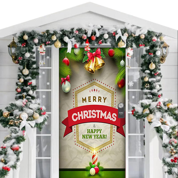 Christmas Door Cover Background Cloth Porch Backdrop Banner for Home Holiday Party Decoration Style 1