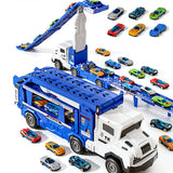 Large Transporter Truck Toy with Dual Track and 6 Alloy Racing Cars Blue