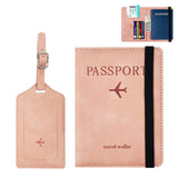 RFID Passport Cover and Luggage Tag Set PU Leather Travel Organizer Pink