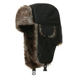Trapper Hat with Warm Faux Fur – Russian Bomber Pilot Winter Hat Black