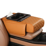 Car Armrest Cushion Organizer with Cup Holder Multi-Functional Center Console Pad Brown