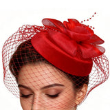 Birdcage Veil Bridal Headpiece Vintage Mesh Rose Hair Accessory Red