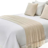 Vintage Knitted Throw Blanket with Tassels for Sofas Bed Beige