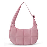 Small Nylon Quilted Crescent Shoulder Bag for Women with Adjustable Strap Mauve