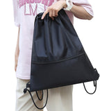 Water-resistant Drawstring Backpack Bag Portable Gym for Outdoor Travel Black