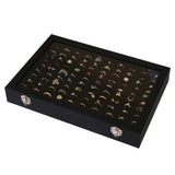 100 Slots Jewelry Ring Display Organizer Box with Glass Lid – Earring and Ring Storage Tray
