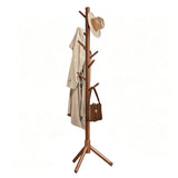 Wooden Coat Rack Freestanding with 8 Hooks for Bedroom Office Walnut