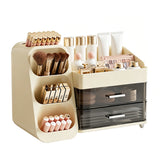 Large Capacity Makeup Organizer Countertop with Makeup Brush Holder for Bathroom Countertop Beige