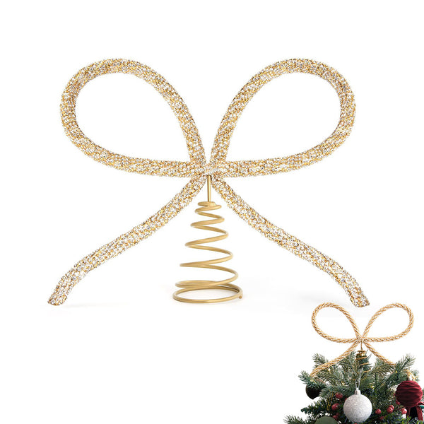 Sparkling Christmas Tree Top Bow Elegant Holiday Decoration Gold