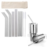 17Pcsk Reusable Stainless Steel Metal Straws with Cleaning Brushes and Pouch Silver