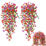 2Pcs Artificial Flowers for Outdoors Decorations Summer Fake Hanging Floral Decoration Red-Purple