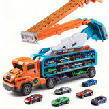 Foldable 3-Layer Car Race Track Toy Set with Carrier Truck and 6 Toy Cars Orange