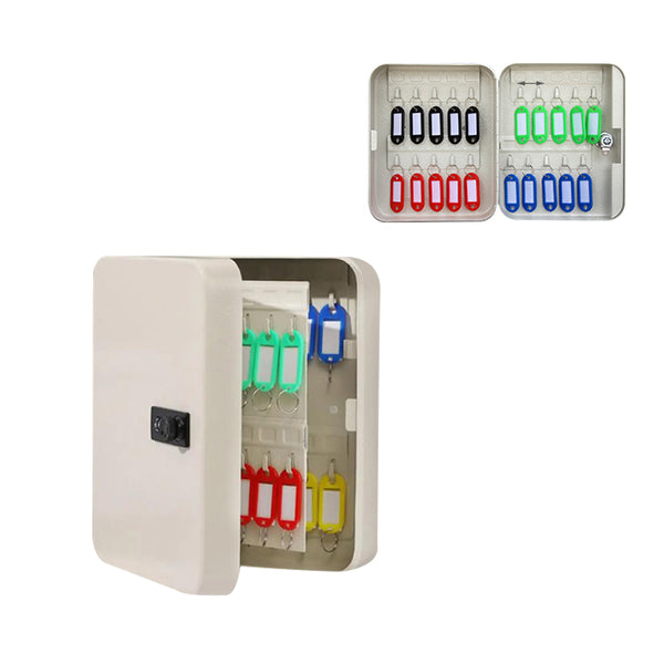 For 20 Keys Key Safe Lock Cabinet Storage Box Security Combination Code Key Lock Box for Home Office Property White
