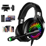 Wired Over-Ear Gaming Headset with RGB LED Lights and Noise-Canceling Mic Black
